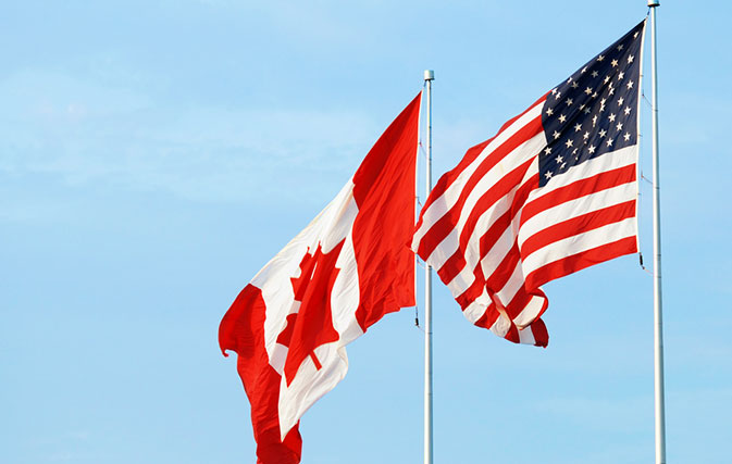 Canada US Border Flags